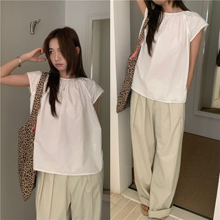 Hollow design solid color shirt