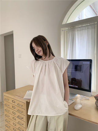 Hollow design solid color shirt