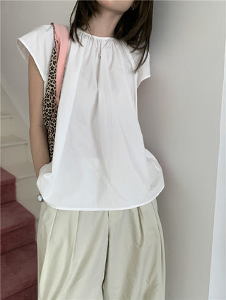 Hollow design solid color shirt