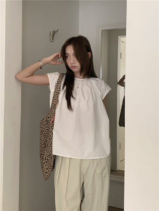 Hollow design solid color shirt