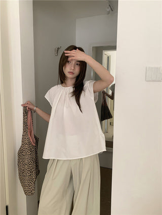 Hollow design solid color shirt
