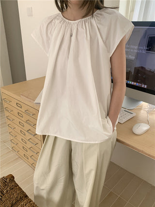 Hollow design solid color shirt