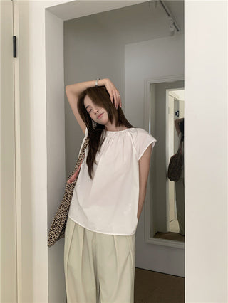 Hollow design solid color shirt