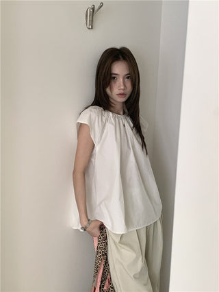 Hollow design solid color shirt