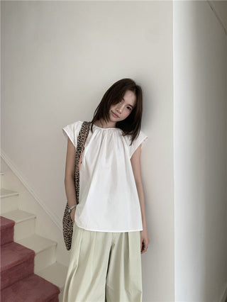 Hollow design solid color shirt