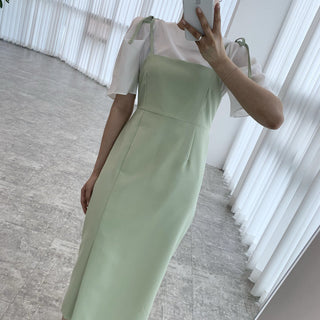 Round neck bubble sleeve shirt + skirt dress