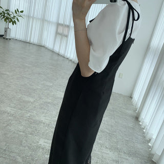 Round neck bubble sleeve shirt + skirt dress