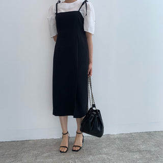 Round neck bubble sleeve shirt + skirt dress
