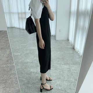 Round neck bubble sleeve shirt + skirt dress