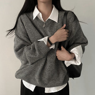 Loose V-neck knitted sweater