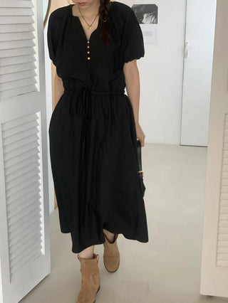 Semi-opening drawstring dress