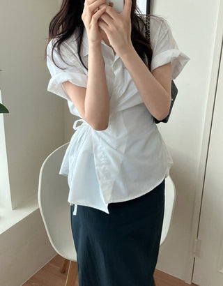 Lapel stripe short-sleeved
