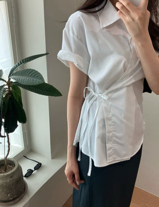Lapel stripe short-sleeved