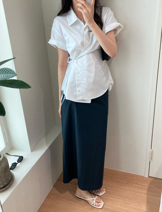 Lapel stripe short-sleeved