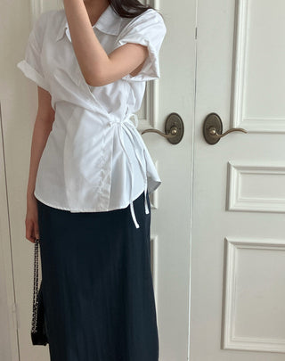 Lapel stripe short-sleeved