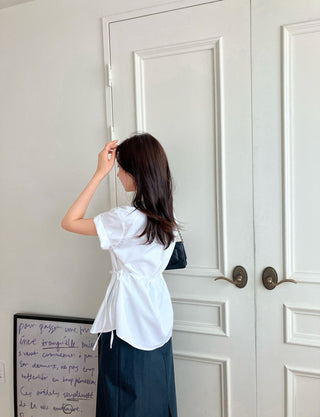Lapel stripe short-sleeved