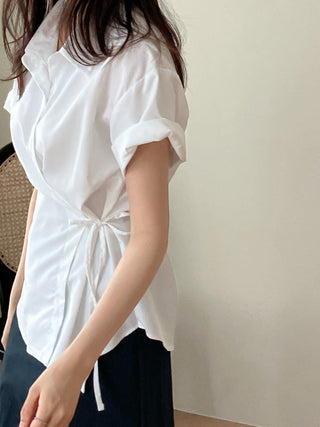 Lapel stripe short-sleeved