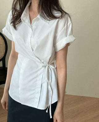 Lapel stripe short-sleeved