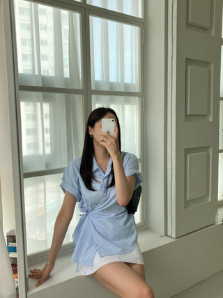 Lapel stripe short-sleeved