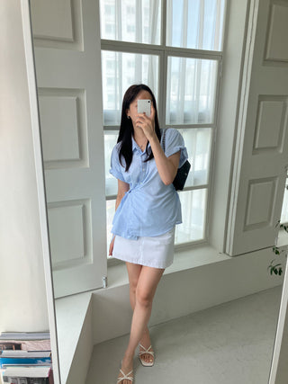 Lapel stripe short-sleeved
