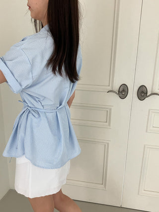 Lapel stripe short-sleeved
