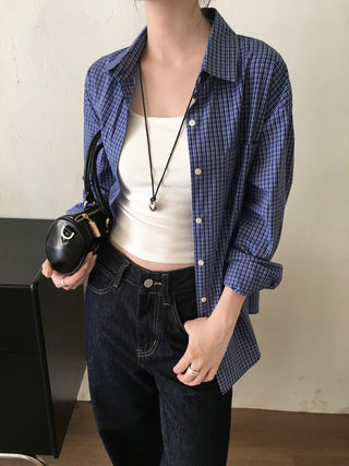 Retro lava checkered long-sleeved shirt
