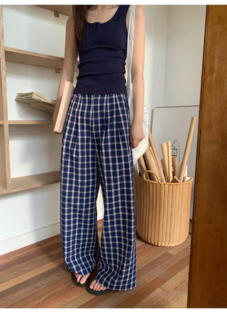 Navy plaid pants