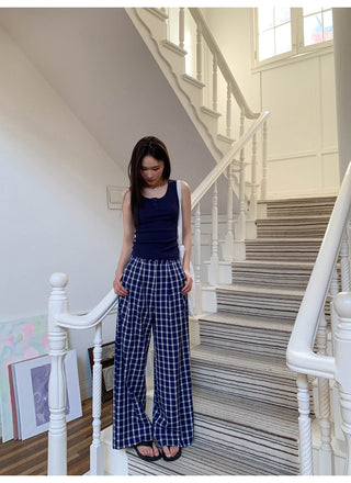Navy plaid pants