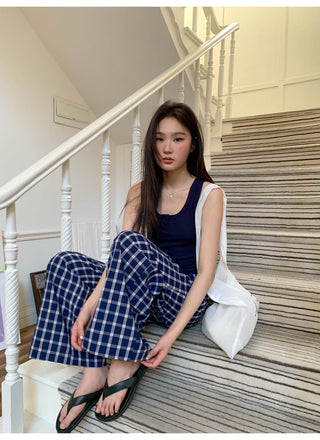 Navy plaid pants