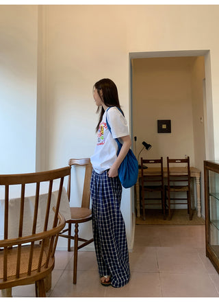 Navy plaid pants