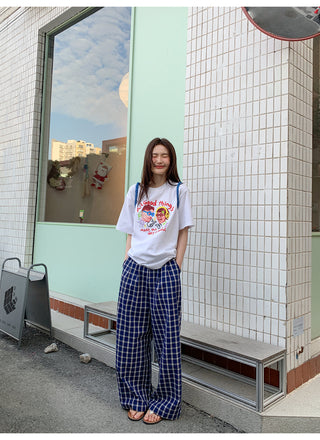 Navy plaid pants