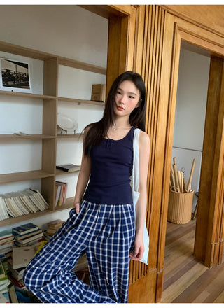 Navy plaid pants