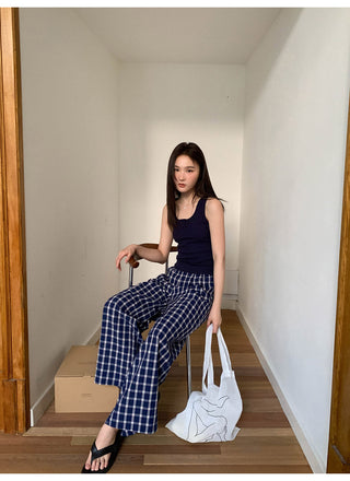 Navy plaid pants