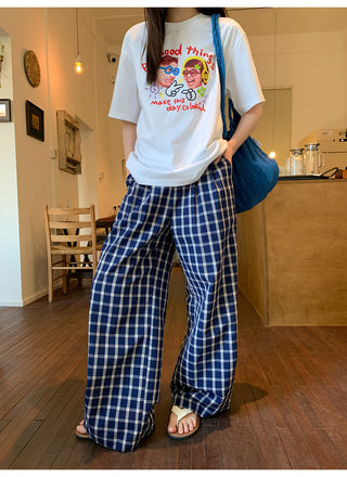 Navy plaid pants