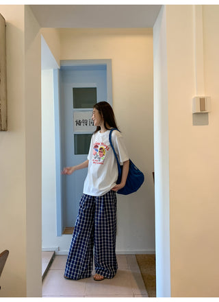 Navy plaid pants