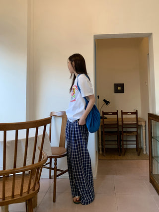 Navy plaid pants