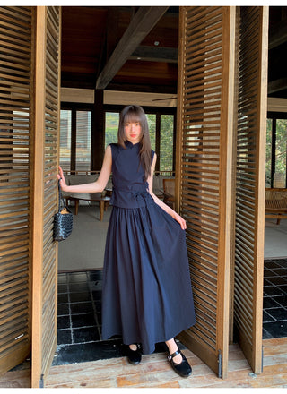 Chinese collar vest skirt set