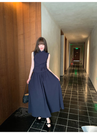 Chinese collar vest skirt set