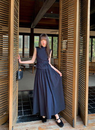 Chinese collar vest skirt set