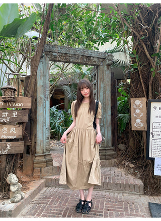 Split waist drawstring dress