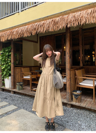 Split waist drawstring dress