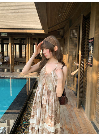 Lace halter floral dress