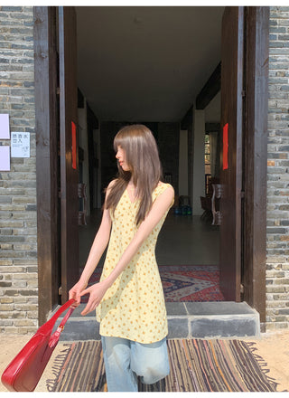 V-neck slim vest dress