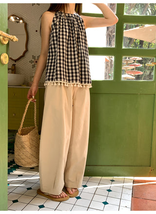 Pleated lantern pants