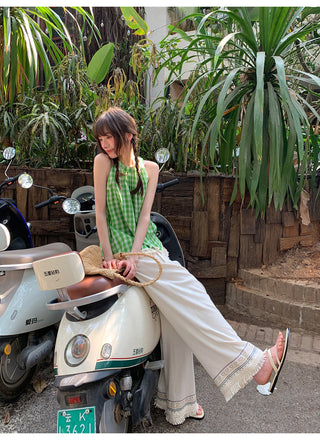 Tassel hem wide pants
