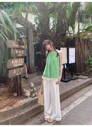 Tassel hem wide pants