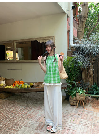 Tassel hem wide pants