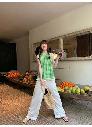Tassel hem wide pants