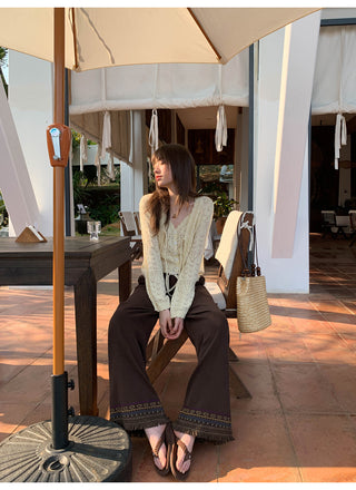 Tassel hem wide pants