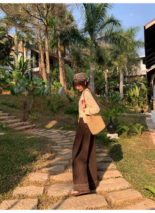Tassel hem wide pants